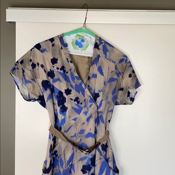 Boss Hugo Boss belted wrap dress blue/grey Sz 0 - Picture 3 of 8